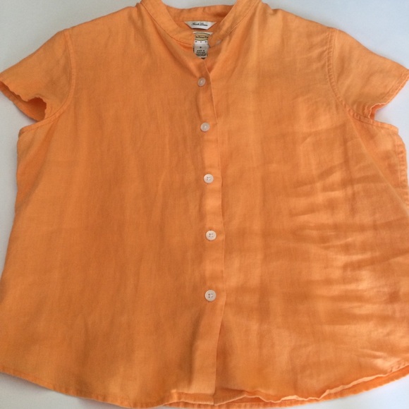 Talbots Irish Linen Button Up Blouse. Cap Sleeves. Mandarin Collar. - Picture 4 of 8